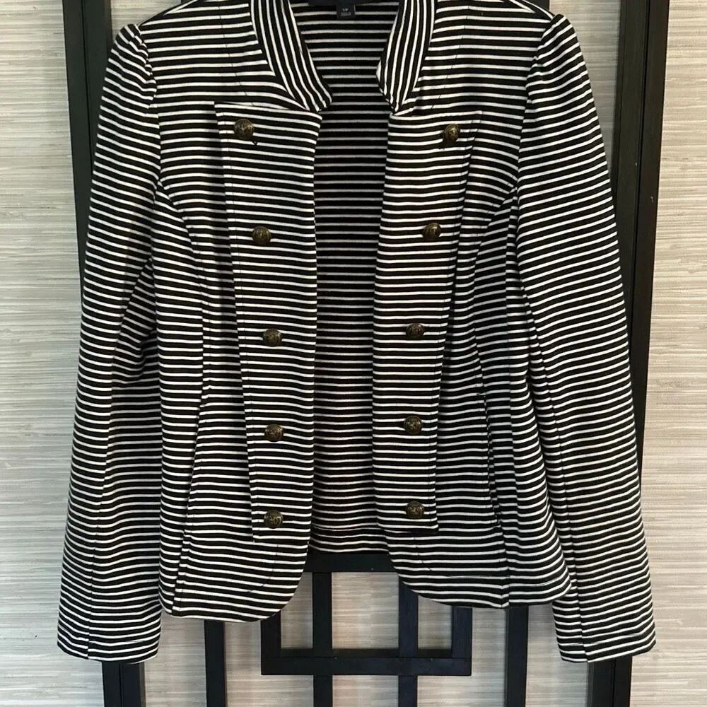 Tommy Hilfiger navy white striped nautical style jacket with buttons knit size S